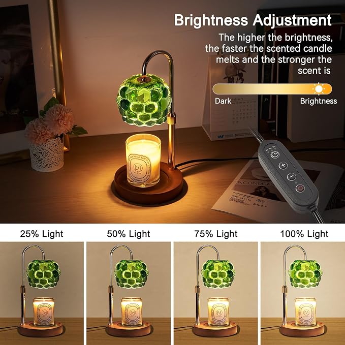 Candle Warmer Lamp with Timer Adjustable - Height Candle Warmer, Dimmer, Vintage Glass Wax Melting Lamps for Home Decor, for Candles in Jars with 2 Bulbs