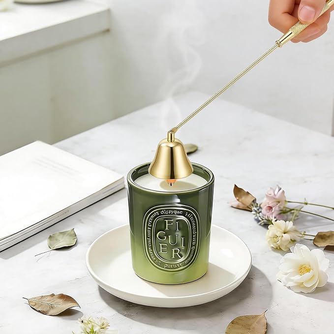 Vaincre Stainless Steel Candle Snuffer - Gold Candle Extinguisher with Long Handle, Decorative Snuffer Accessory for Putting Out Wick Flame Safely