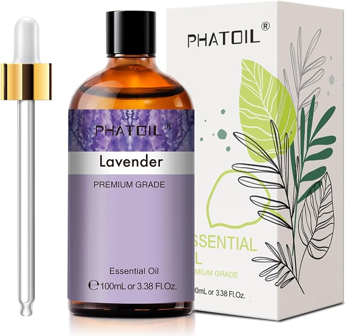 Lavender 3.38fl.oz Essential Oil, PHATOIL Aromatherapy Essential Oils for Diffuser, Humidifier, Perfect for DIY Soap, Candle, Bath Bombs Making(100ml)