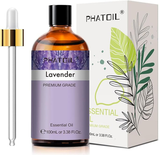 Lavender 3.38fl.oz Essential Oil, PHATOIL Aromatherapy Essential Oils for Diffuser, Humidifier, Perfect for DIY Soap, Candle, Bath Bombs Making(100ml)