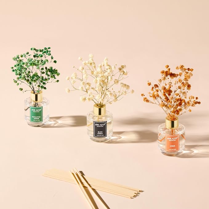 Airkeep Reed Diffuser Set of 3, Black Forest Eucalyptus Moss Citrus Oil Reed Diffusers for Bedroom Living Room Office Aromatherapy Oil Reed Diffuser for Gift 50ml