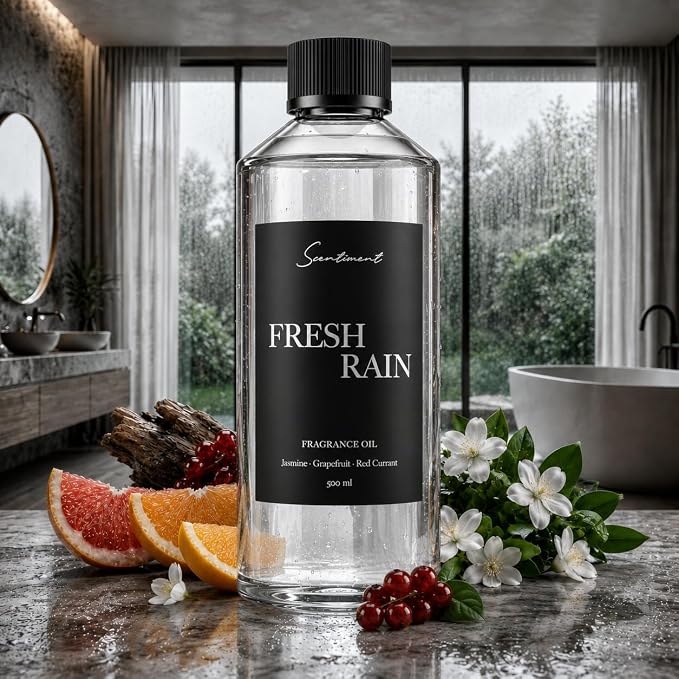 Scentiment Fresh Rain Diffuser Oil - Premium Hotel Scent with Notes of Jasmine, Grapefruit and Red Currant Home Scent, Hotel Fragrance Oil Diffuser Refill - 16.91 fl oz (500 mL)