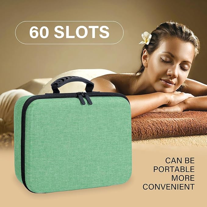 Essential Oils Carrying Case Holds 60 Bottles with Detachable Pad, Green