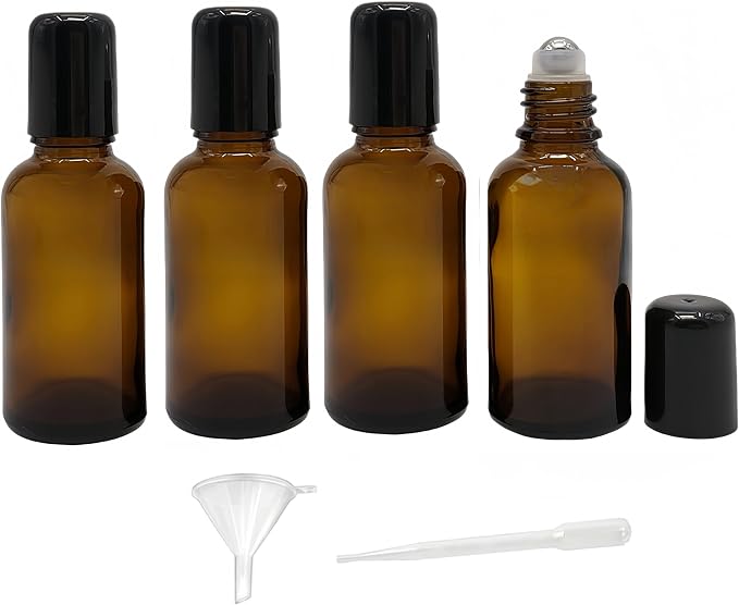 4 Pack 100mL Amber Glass Essential Oil Roller Bottles,Refillable Massage Roll on Bottles with Stainless Steel Roller Balls,Empty Travel Roller Containers for Sample Perfumes Lip Balms Aromatherapy