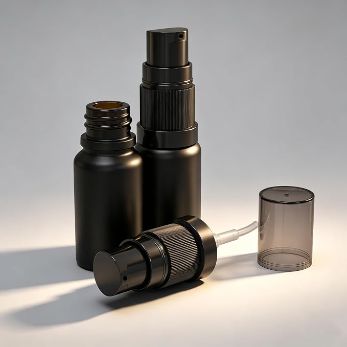 10ml Empty Glass Pump Bottle Dispenser 6 Pack,Black Travel Refillable Bottles Dispenser for Lotion Cream Essential Oil Shampoo, Small Cosmetic Containers 1/3oz (10ml Black 6pcs)