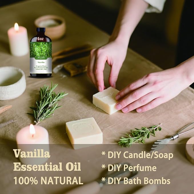 Vanilla Essential Oil, Vanilla Oil for Diffuser, Humidifier, DIY Candle, Soap, Sweet Warm Scent, Massage, Gift Ready,Vanilla Fragrance Oil - MLYNKL Essential Oils (4.33 fl oz / 130ml)