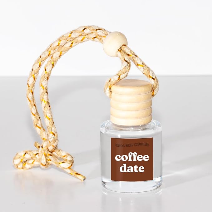 COOLGIRLCANDLES Coffee Date Car Hanging Fragrance Oil Diffuser - Air Freshener for Essential Oils, Scents Aromatherapy Automobile, Long Lasting Car Bottle