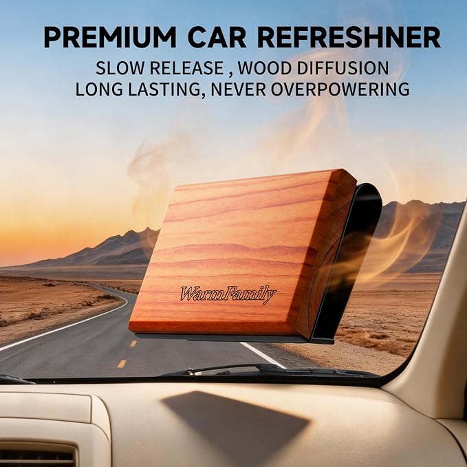 Car Air Freshener - Wood Car Air Freshener,Car Odor Eliminator，Long Lasting Vehicle Scent Diffuser for Cars, Trucks & SUVs，2 Pack Scent Refill （Teak-Amber）-CLIP INCLUDED