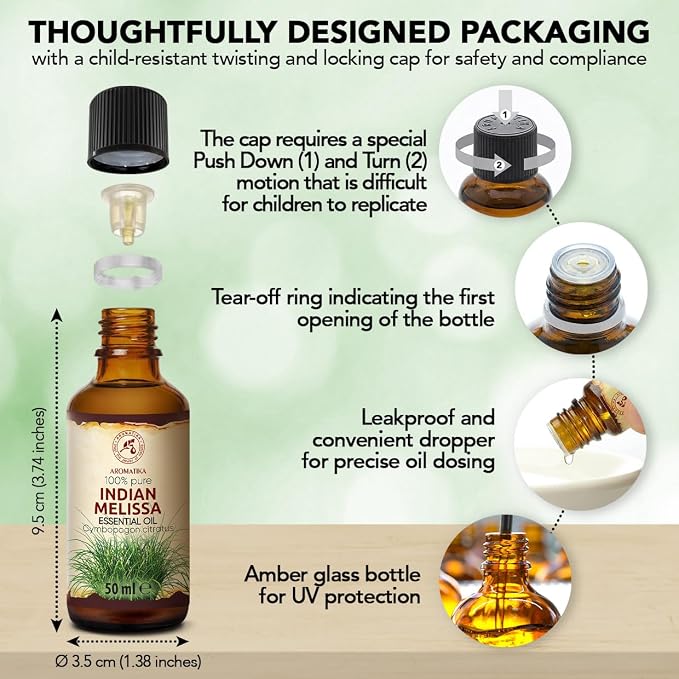 Melissa Essential Oil 1.7 Fl Oz - Melissa Indicum - Aromatherapy - Homefragrance - Pure Melissa Oil for Body Care - Diffusers - Sauna - Relaxation - Calming - Good Sleep