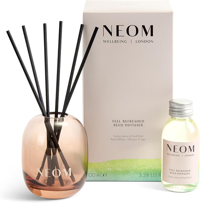 NEOM Feel Refreshed Reed Diffuser, 100ml | Sicilian Lemon & Basil I Pure Essential Oils I 100% Natural Fragrances I Lasts 12 Weeks I Refillable and Reusable