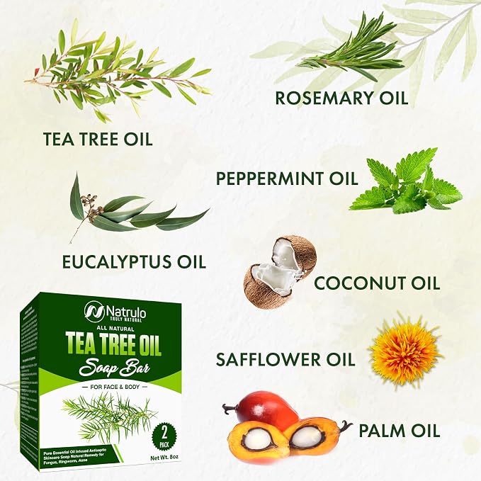 Tea Tree Oil Soap Bar for Face & Body – All Natural Remedy Skin Cleanser – Pure Essential Oil Infused Skincare Cleansing Soap for Dirt & Acne - Tea Tree Face & Body Wash Made in USA