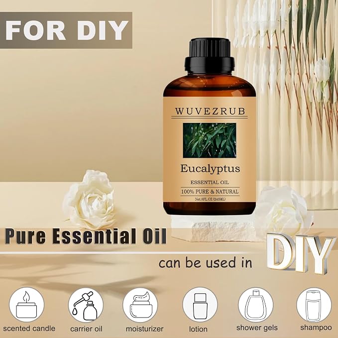 Eucalyptus Essential Oils, 240ML 100% Pure and Natural Essential Oil for Aromatherapy Diffuser - Eucalyptus /8 Fl Oz