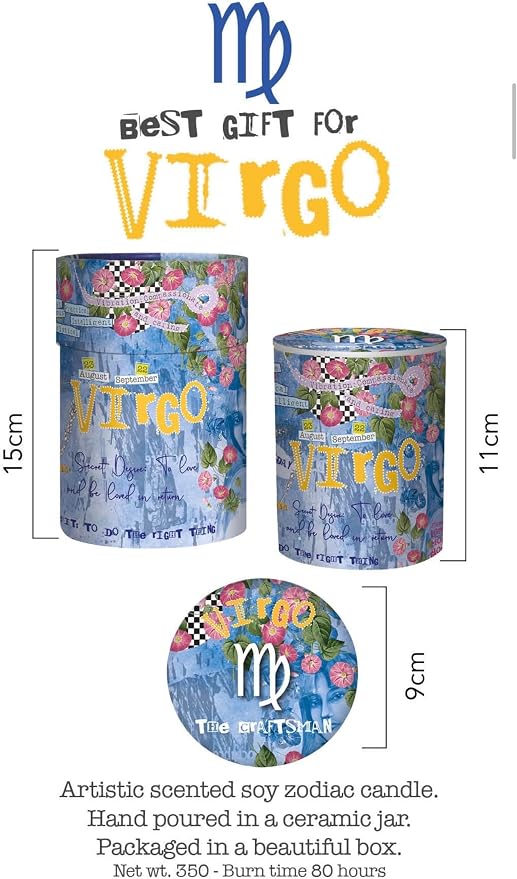 Virgo Zodiac Candle – Jasmine Scented Soy Candle – Astrology Gift for Women – 80 Hour Burn – Reusable Ceramic Jar