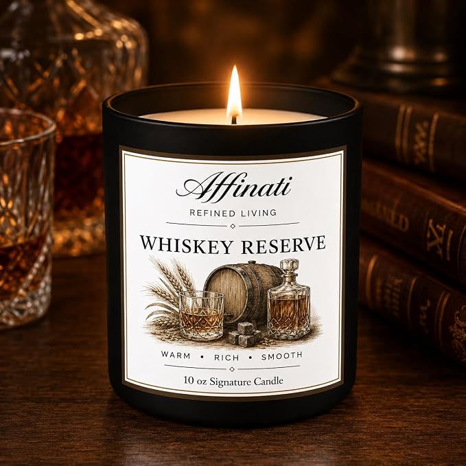 Affinati Whiskey Reserve Signature Candle - 10 oz Luxury Soy Blend Wax Candle, Long-Lasting Home Fragrance