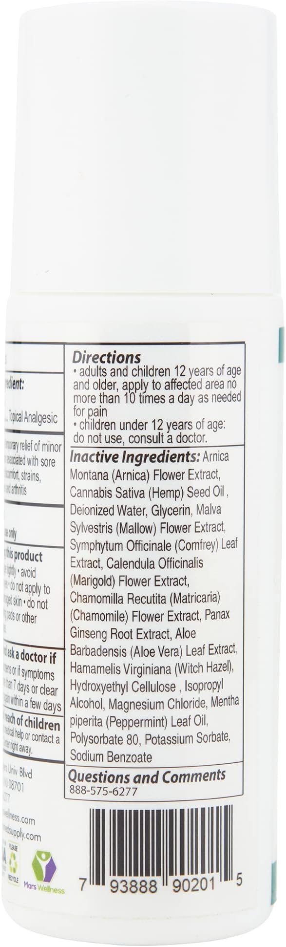 MARS WELLNESS MG+ Cooling Roll on Pain Relief (3 oz) – Fast Acting Arnica Roll on 5% Menthol Magnesium & Arnica – Penetrating Menthol RollOn Topical Pain Relief, Aches, Sore Muscle Pain