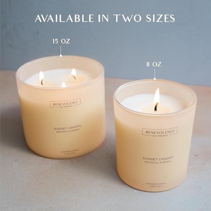 Patchouli & Ebony – Benevolence LA 3-Wick Fall Scented Candle for Home | 15oz, 50-Hour Burn | Natural Soy Wax | Warm & Grounding Home Fragrance | Malibu Sands Collection – Gift for Women & Men