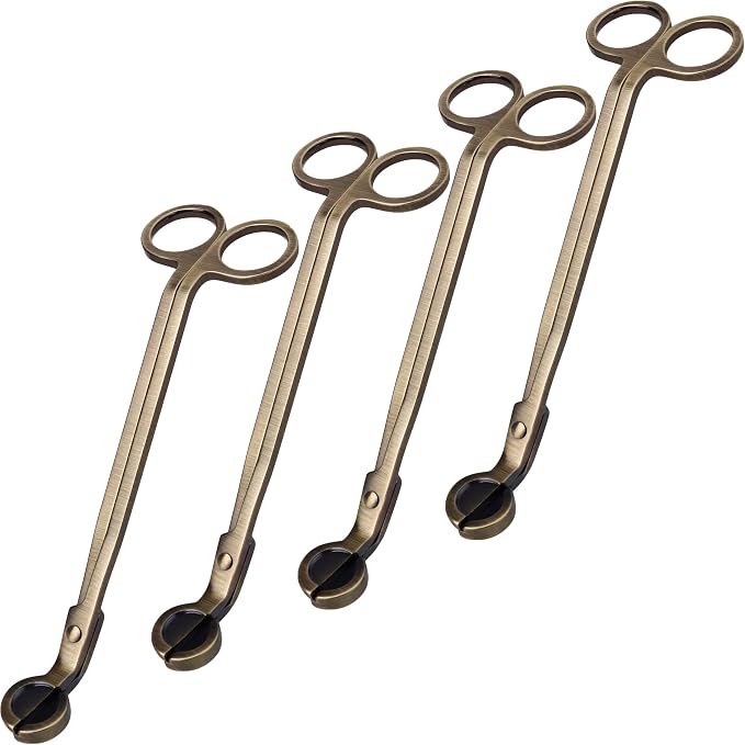 Airy Abode Candle Wick Trimmer 4 Pack, 7 Inch Stainless Steel Wick Cutters for Candles, Cleaner Burn and Less Soot, Brushed Gold