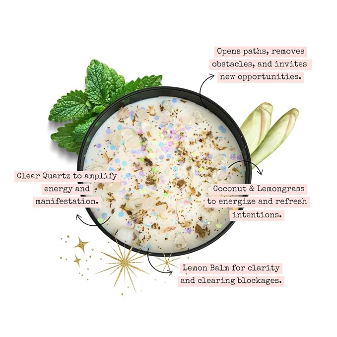 Circe Spell Candle “Road Opener” Coconut Soy Wax Candle Jar – Premium Hand Poured & Long Burning – Herbs, Crystals & Natural Fragrance Oils -Clear Blockages & Amplify Intentions - Self Care, Gift- 8oz