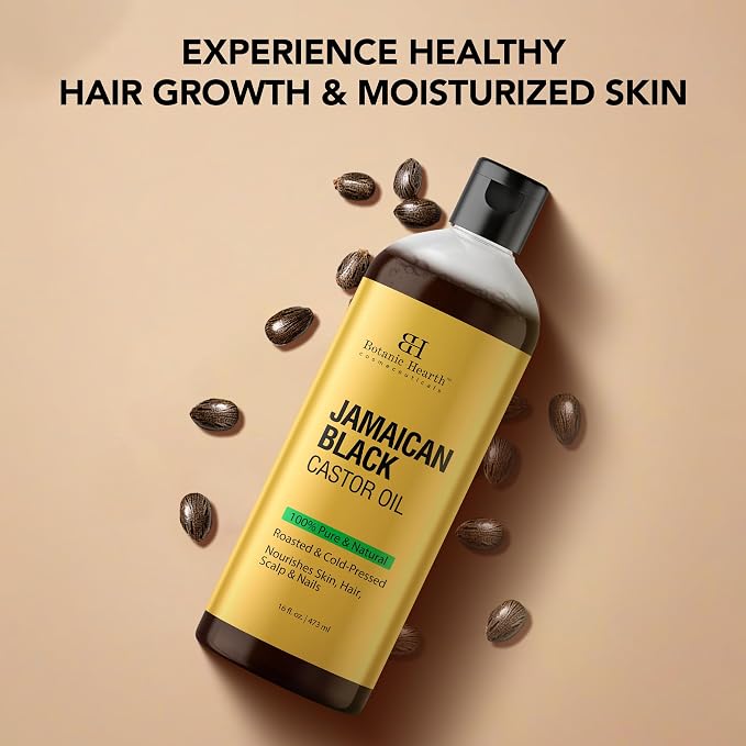 Botanic Hearth Jamican Castor Oil 8 Fl Oz| 100% Pure & Natural, Cold Pressed |For Hair, Eyelashes & Eyebrows | Hexane Free, Fast Absorbing | with Massage Roller Ball