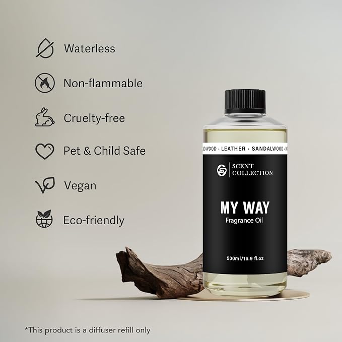 Luxury Hotel Scent My Way Diffuser Oil (500ml/16.9Fl oz) - Essential Aromatherapy for Large Room & Home - Premium Fragrance Oil Blend for Ultrasonic & Waterless Diffusers - Sandalwood, Cedarwood, Iris