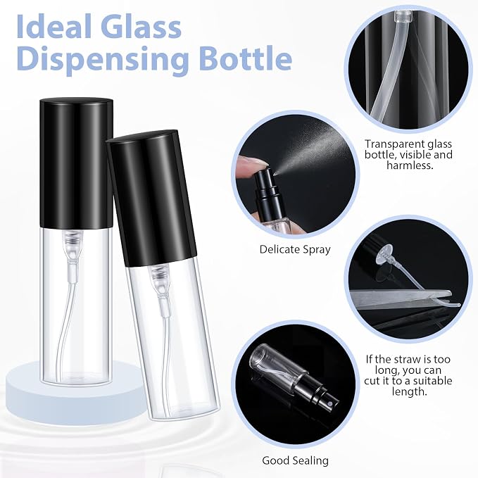Yinder 25 Pcs 5 ml Travel Spray Bottle Refillable Perfume Atomizer Bulk Glass Mini Cologne Perfume Bottles Empty Fine Mist Portable Small Sample Containers, Black