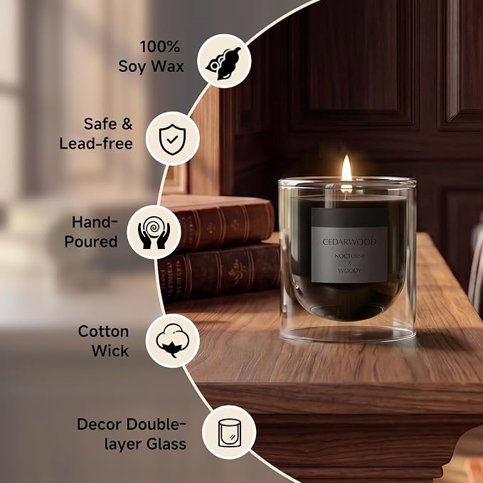 Cedar and Pine Scented Black Candle for Women Mens, Soy Wax Non Toxic Unique Small Glass Jar Candles & Spiritual Gifts for Home Rooms Fragrance