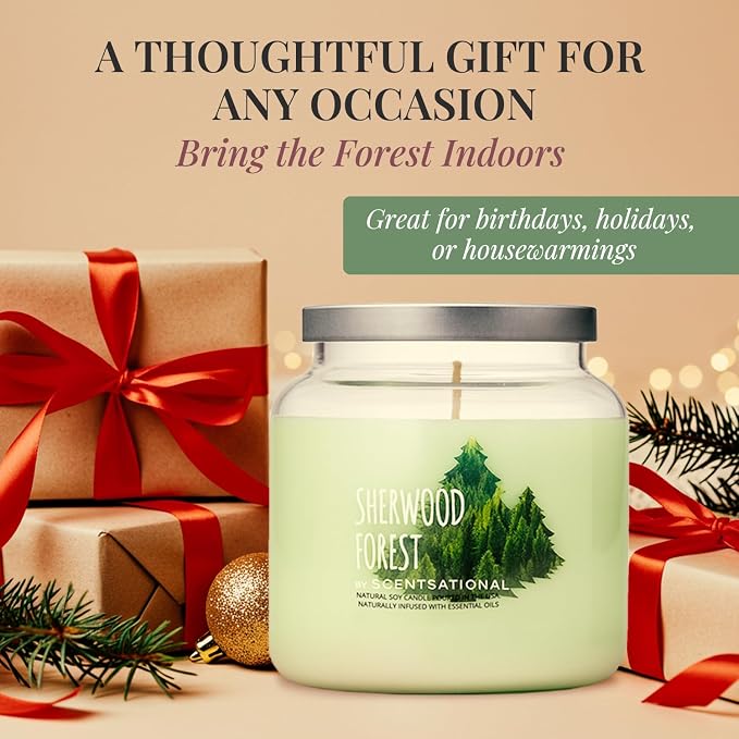 Scentsational Sherwood Forest Jar Candle – Large 19 Oz Soy Blend Scented Candle with Forest-Inspired Notes & Essential Oils – Non-Toxic Decorative Candle for Home Décor & Relaxation
