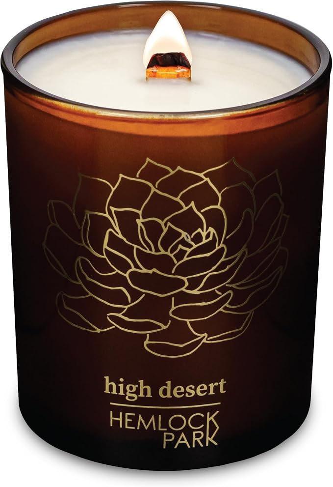 Hemlock Park High Desert Amber & Gold Scented Candle | Crackling Wood Wick, Botanical Fragrance & Coconut Apricot Wax | Up to 50 Hour Burn Time | 7.2 oz | Made in USA