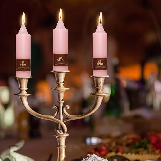 5 inch Short Taper Candle 4 Pack Handmade Pink Chunky Candles for Candle Sticks Unscented Pastel Candlesticks for Holiday Wedding Dinner Party Seasonal Celebration Birthday Home Decoration
