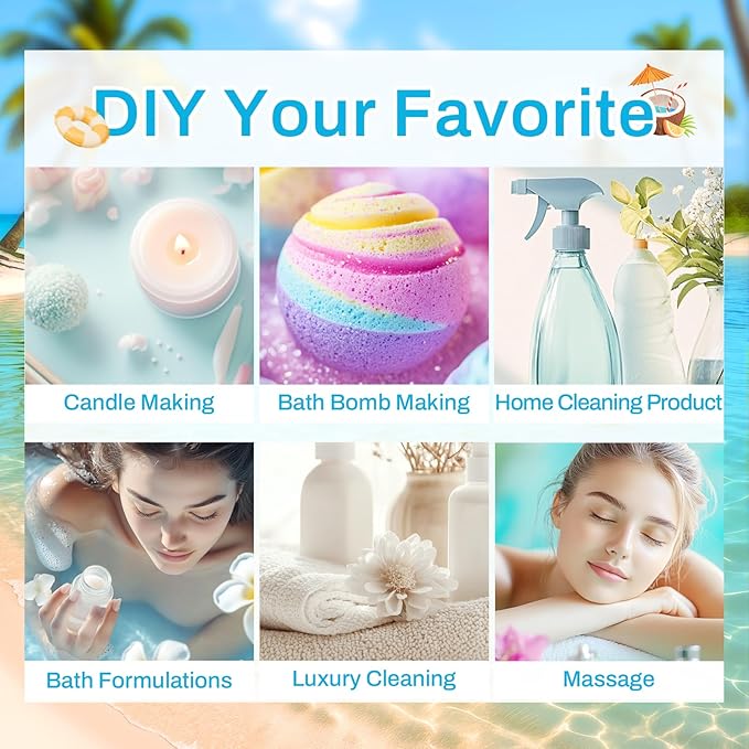 Auelife Summer Essential Oils Set for Diffuser, 6 x 10ml Tropical Essential Oils Collection for Home Fragrance, Aromatherapy & Candle Making, Coconut, Pineapple, Beach Breeze, Lemon & Summer Night