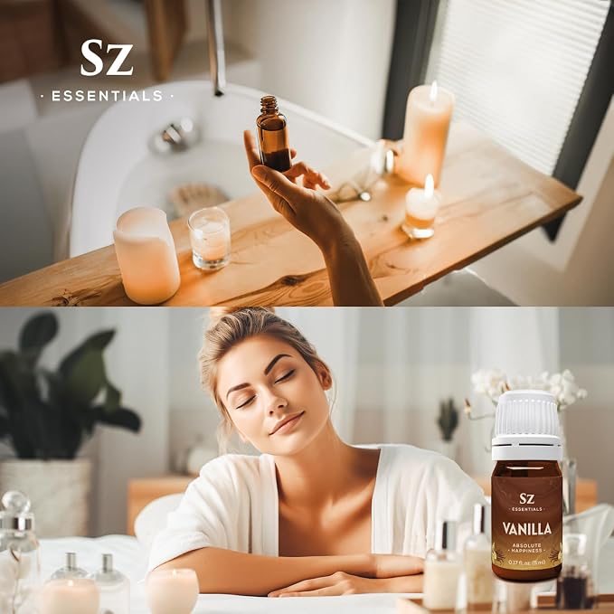 Sz Essential - Vanilla 100% Pure, Essential Undiluted Oil - Extracted from Fresh Vanilla - Rich & Exotic Taste with Sweet Overtones - Therapeutic Grade & Vegan - 0.17oz (5ml)