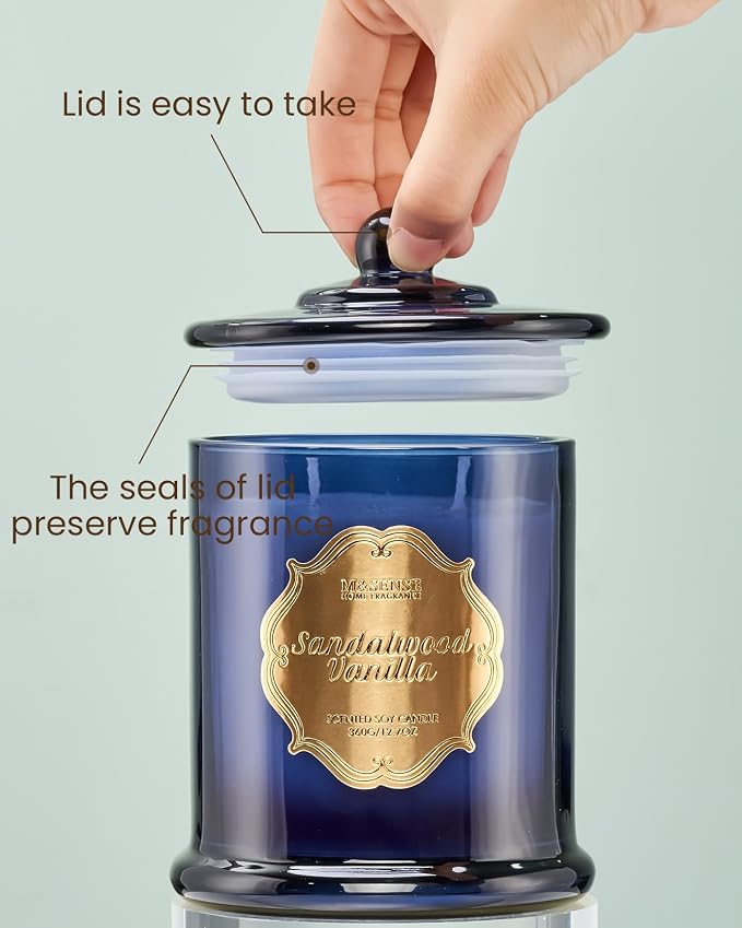 M&SENSE Sandalwood Vanilla Soy Candle, 2 Wick 75H Housewarming Gift | Slow-burning, Natural Cozy Relax Home Fragrance, Ideal Housewarming Gift for Women