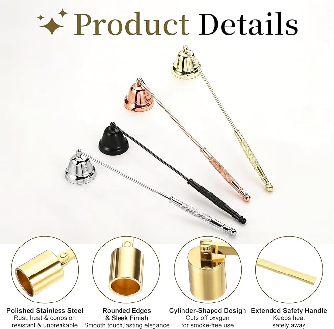 uxcell Candle Snuffer, Candle Extinguish with Long Handle, Wick Flame Snuffer Extinguish Accessory Cylinder-Shaped for Putting Out Flame Home Decor Gifts, Gold
