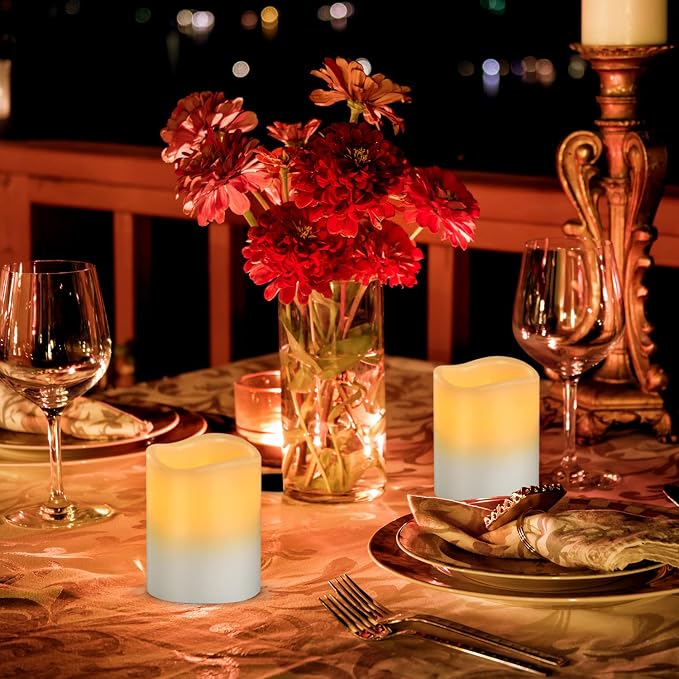 Vinkor Flameless Candles Battery Operated Candles Real Wax Pillar LED Candles with 10-Key Remote and Cycling 24 Hours Timer (Ivory Set of 12 （D: 3" x H: 4"）)