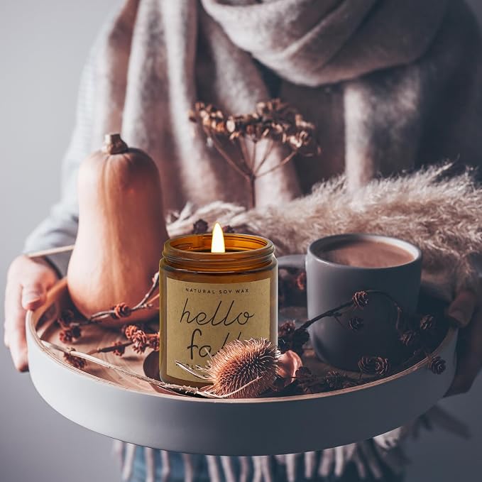 Fall Decorations for Home - Fall Candles, Gifts for Women, Natural Soy Wax Apple Cinnamon Scented Candles