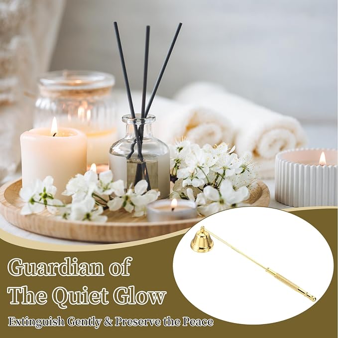uxcell Candle Snuffer, Candle Extinguish with Long Handle, Wick Flame Snuffer Extinguish Accessory Bell-Shaped for Putting Out Flame Home Decor Gifts, Gold