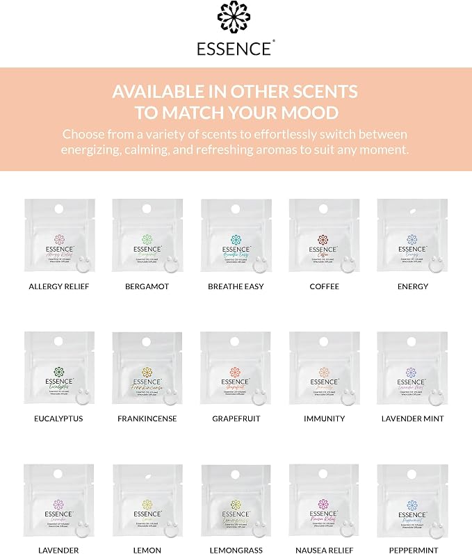 Essence Wearable Aromatherapy Nasal Diffuser – Immunity Blend Essential Oil Nose Ring – Personal Scent Clip for Travel, Work & Everyday Use – Made in USA (3 Pack)