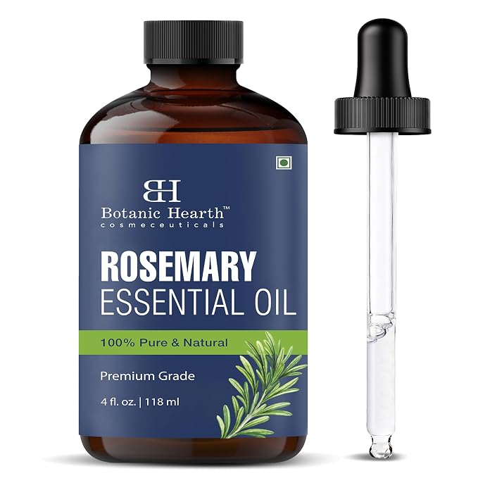 Botanic Hearth Rosemary Essential | 100% Pure and Natural | Premium Grade Essential Oil for Diffuser, Aromatherapy, Soap and Candle Making | Rosemary Oil | With Glass Dropper | 4 Fl Oz