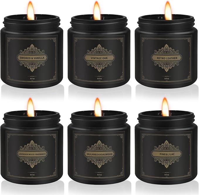 Gifts for Men,6 Pack Scented Candles for Men, Scented Candles Set Soy Candles for Home Him,Father's Day Gifts, Scents of Rosemary/Fresh Rose/Cedar Teak/Grapefruit/Rose & Pomegranate Berry/Fig