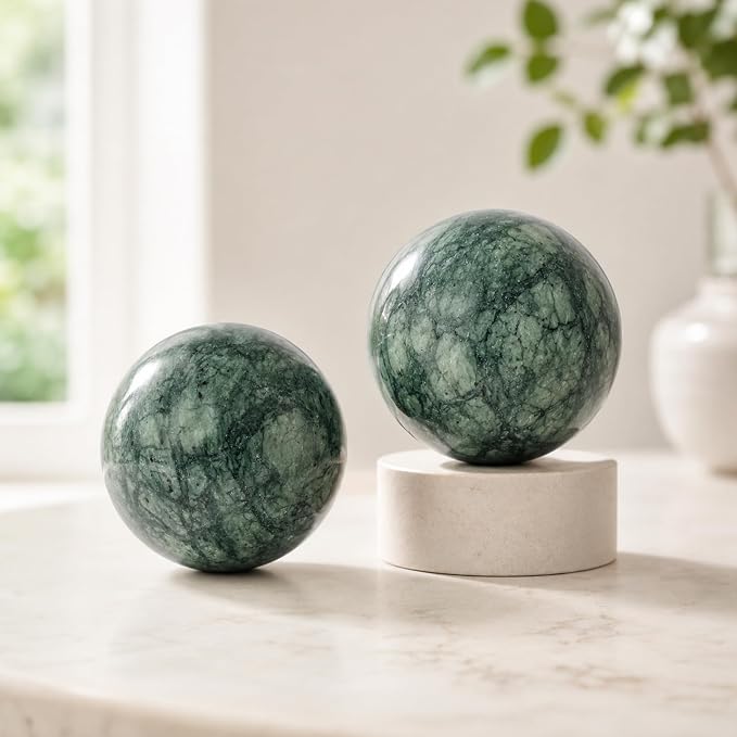 Coolrunner 2'' Marble Baoding Balls Chinese Health Stress Relieve Hand Exercise Hand Massage Hand Balls (Green)