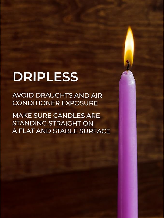 CANDWAX 10 inch Taper Lilac Candles Pack of 4 - Unscented Smokeless Dripless Tall Candlesticks - Perfect for Special Occasions, Ordinary Dinners, for Mother's Day - Lavender Candle Sticks