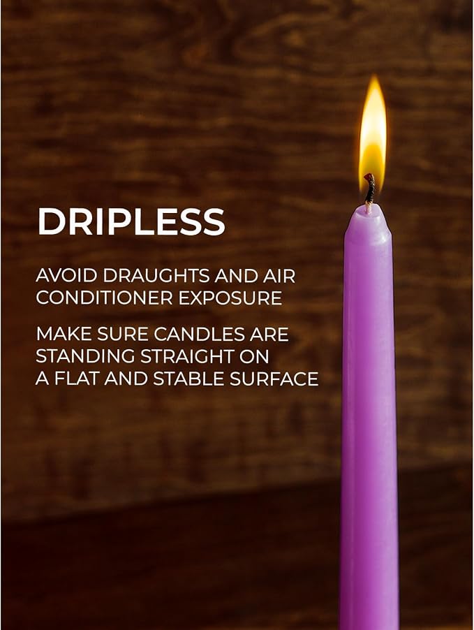 CANDWAX 12 inch Taper Lilac Candles Pack of 4 - Unscented Smokeless Dripless Tall Candlesticks - Perfect for Special Occasions, Ordinary Dinners, for Mother's Day - Lavender Candle Sticks