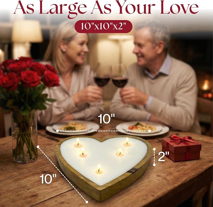 Dough Bowl Candle Co. Strawberry Candle - Large Strawberry Vanilla 10x10x2 Valentine Candles for Home Scented, 5 Wick Heart Shaped Strong Scented Long Lasting Aromatherapy for Women, Candles Gift