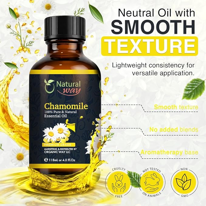 Chamomile Essential Oil | Pure Aromatherapy Oil for Diffusers, Hair Growth, Skin, Scalp Care, Massage | Refreshing Hair Oil for Women & Men | Natural Essential Oil for Diffuser | 4 Fl Oz (120 mL)
