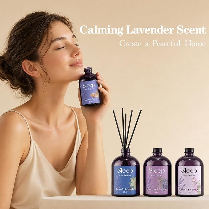 SCENTORINI Reed Diffuser Set, 6.76oz, Lavender Essential Oil Diffuser, Summer Fragrance Reed Diffuser with 24 Sticks for Bedroom Sleep, Spa Relax, Home Fragrance Bathroom Hotel Decor