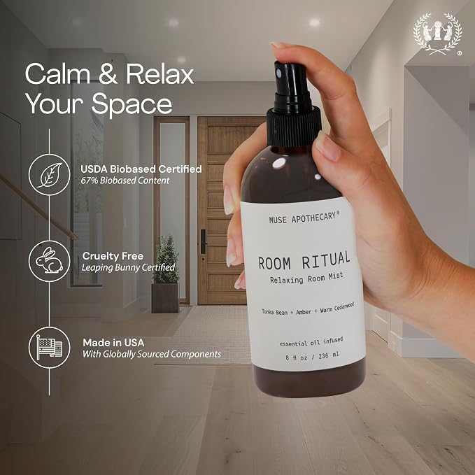 Muse Apothecary Room Ritual - Aromatic and Relaxing Room Mist, Infused with Natural Essential Oils - 4oz, Cara Orange + Fig + Blackberry Vanilla