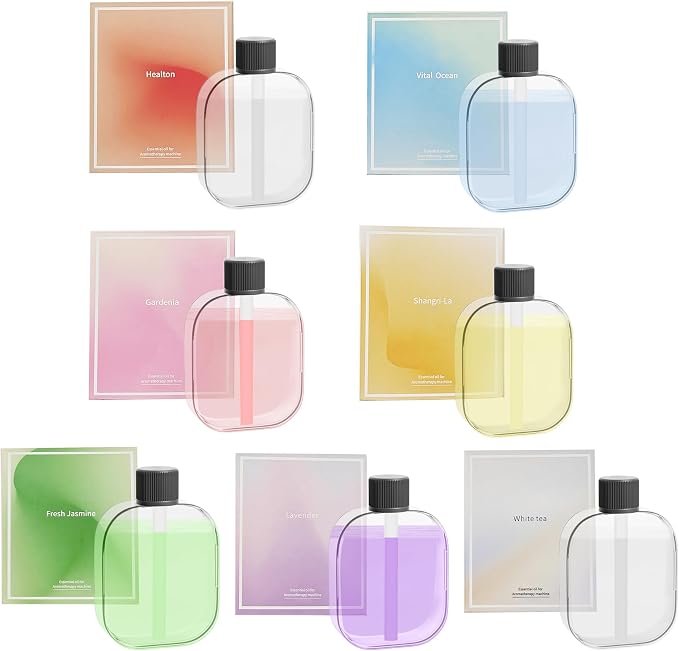Essential Oil Diffuser for Home Small Waterless Aroma Diffuser for Office, Hotel & Car, Battery Operated Portable Mini Scent Diffuser Machine (7pcs Refill, Essential Oil Set)