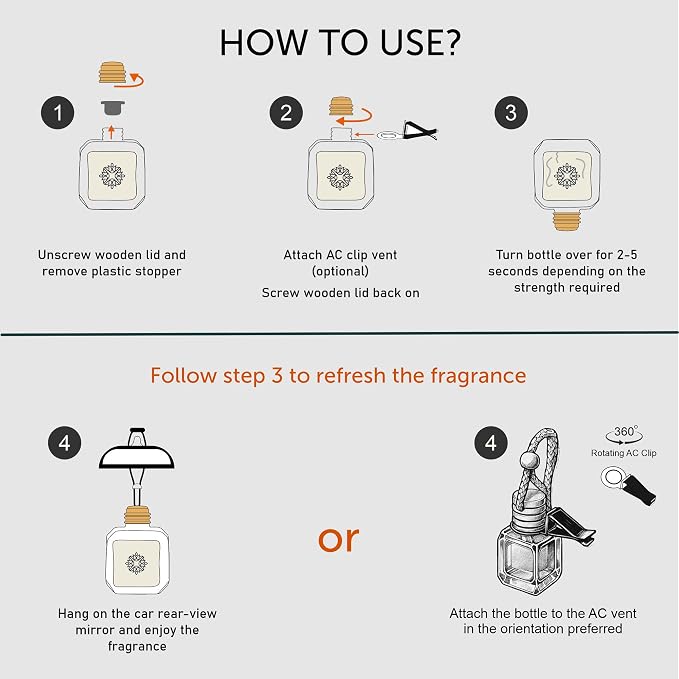 Llum Aqua Hanging Car Air Freshener – Luxury Automotive Perfume Diffuser 10ml (0.34 fl oz), Long-Lasting Fragrance, Alcohol-Free Non-Toxic Car Scent, Glass Bottle With Wood Cap & AC Vent Clip