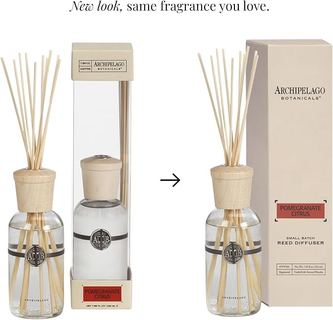 Archipelago Botanicals Pomegranate Citrus Reed Diffuser, Home Fragrance Reed Diffuser, Includes Fragrance Oil, Decorative Wooden Cap & 10 Diffuser Reeds, Perfect for Home, Office or Gift, 7.85 fl oz