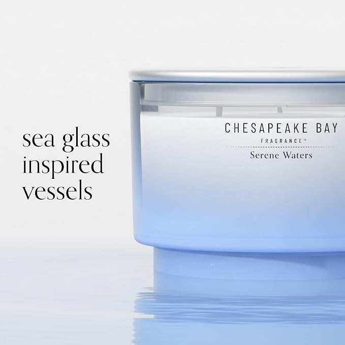 Chesapeake Bay, 14.5oz Serene Waters Scented Candle, Mood Evoking Fragrance, Sea Glass-Inspired Jar, Premium Soy Blend Wax with Essential Oils, Coastal Fragrance for Home Décor or Gifting